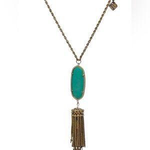 Kendra Scott Rayne Necklace in Green Glass, Gold Tone 1318